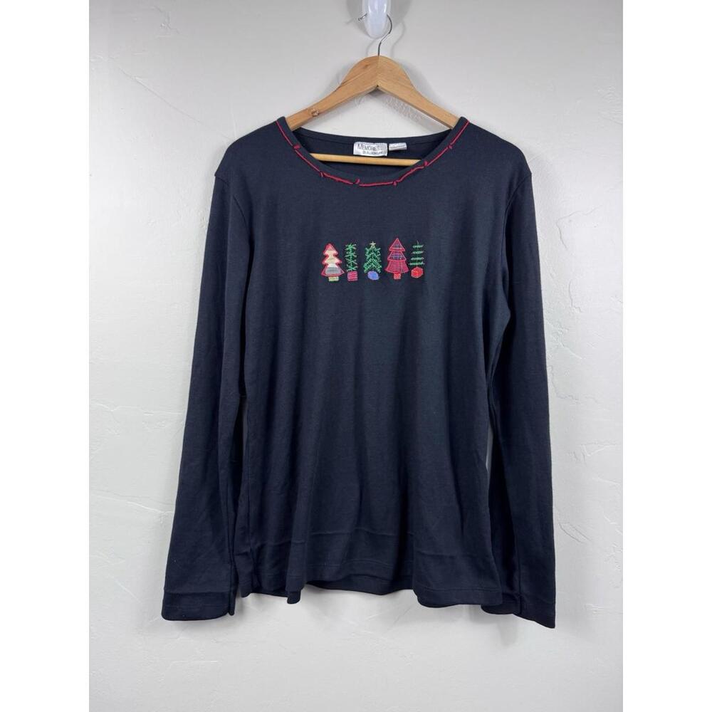 Allison Lane Women's XL Holiday Christmas Tree Long Sleeve Shirt Embroidered